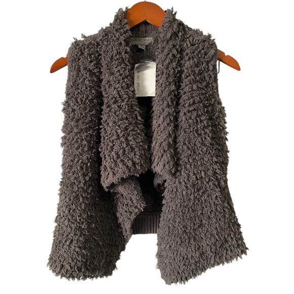 NEW Barefoot Dreams CozyChic Loop Fringe Cascading Vest Girls 6/7 Smokey Gray - Picture 12 of 13